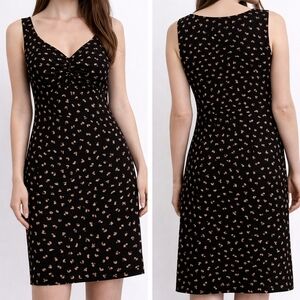 Nine West Black Midi Dress with Tan Floral Print